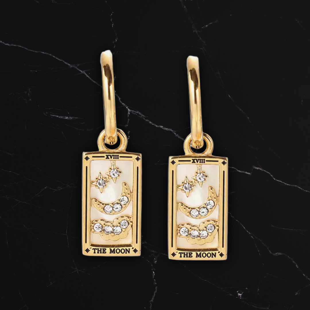“The Moon” Tarot Gold Hoop Earrings – Embrace Mystery & Intuition